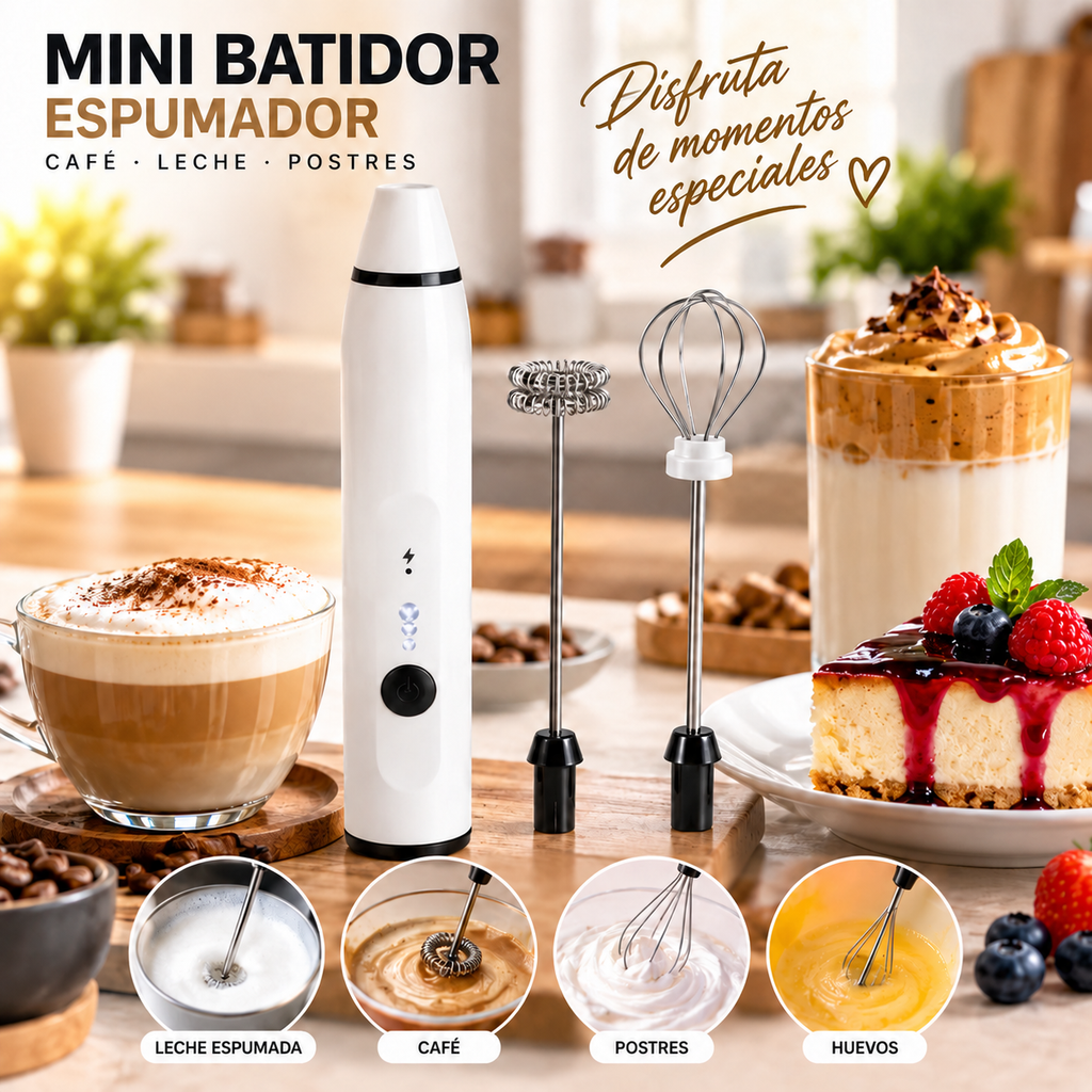 Mini Batidor Eléctrico Espumador de Café y Leche Recargable
