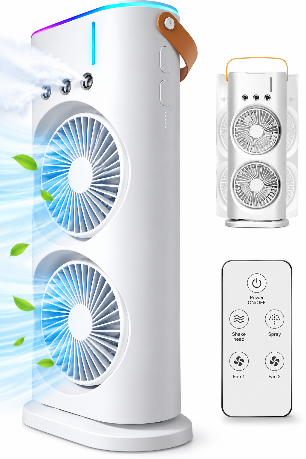 Ventilador Doble con Humidificador Recargable USB 10W