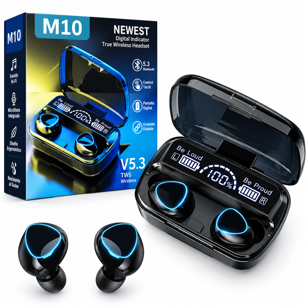Audífonos Inalámbricos M10 V5.3 Bluetooth con Estuche de Carga