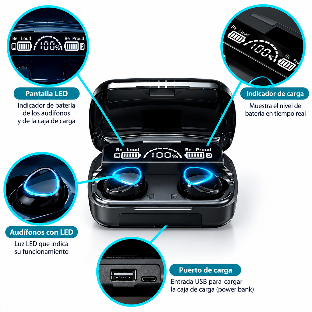 Audífonos Inalámbricos M10 V5.3 Bluetooth con Estuche de Carga