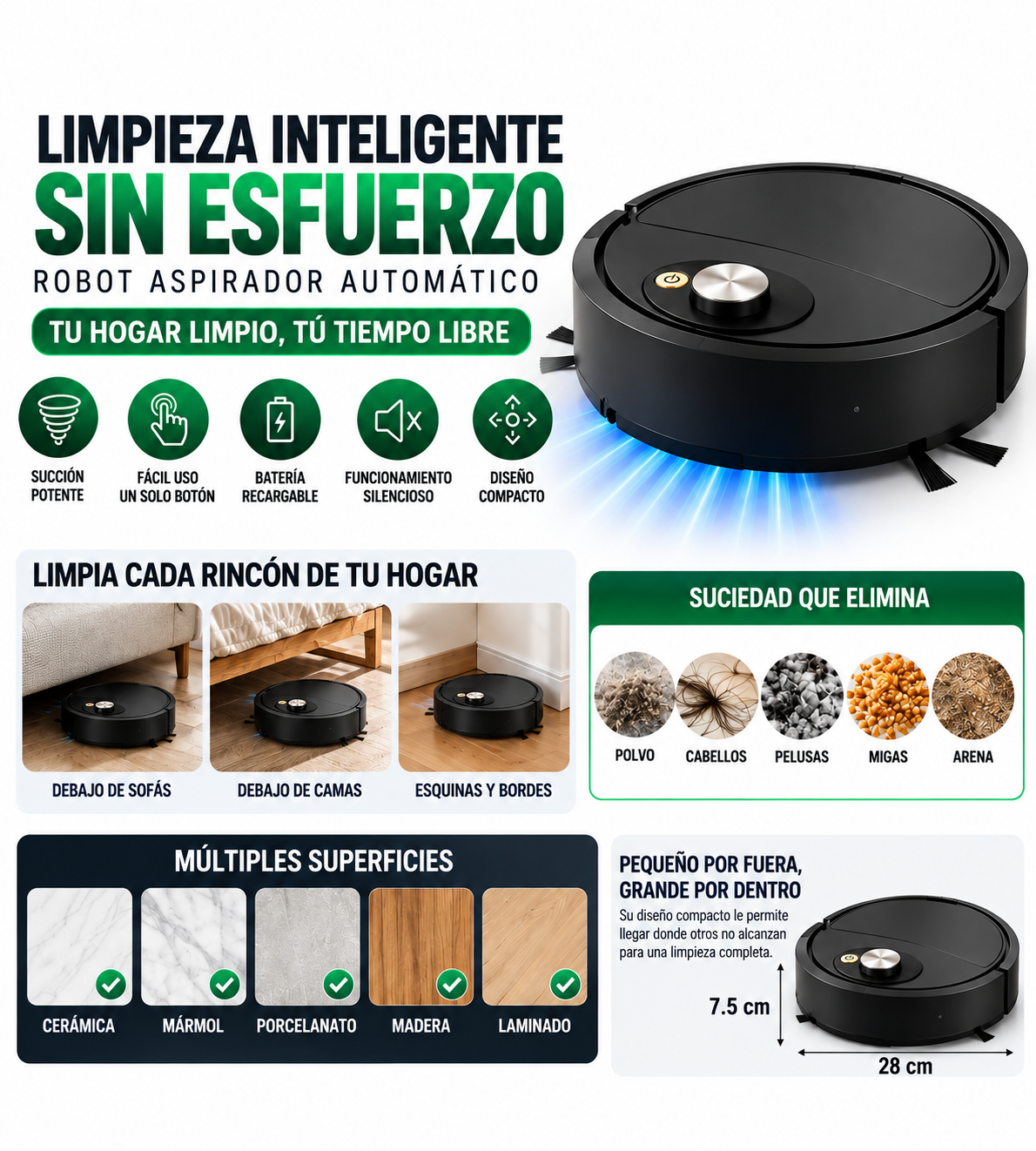 Robot Aspirador Automático Clean Robot 8028 Recargable