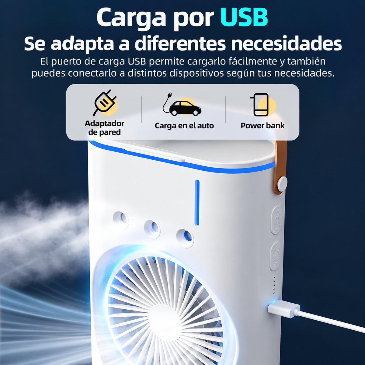 Ventilador Doble con Humidificador Recargable USB 10W
