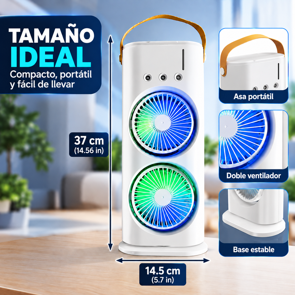 Ventilador Doble con Humidificador Recargable USB 10W