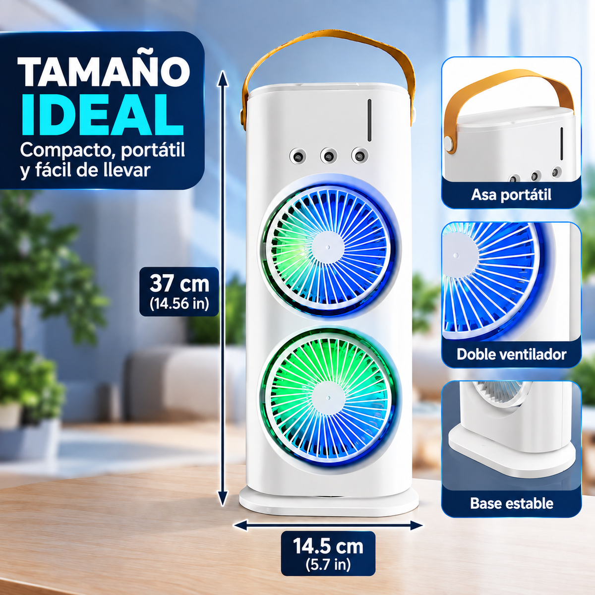 Ventilador Doble con Humidificador Recargable USB 10W