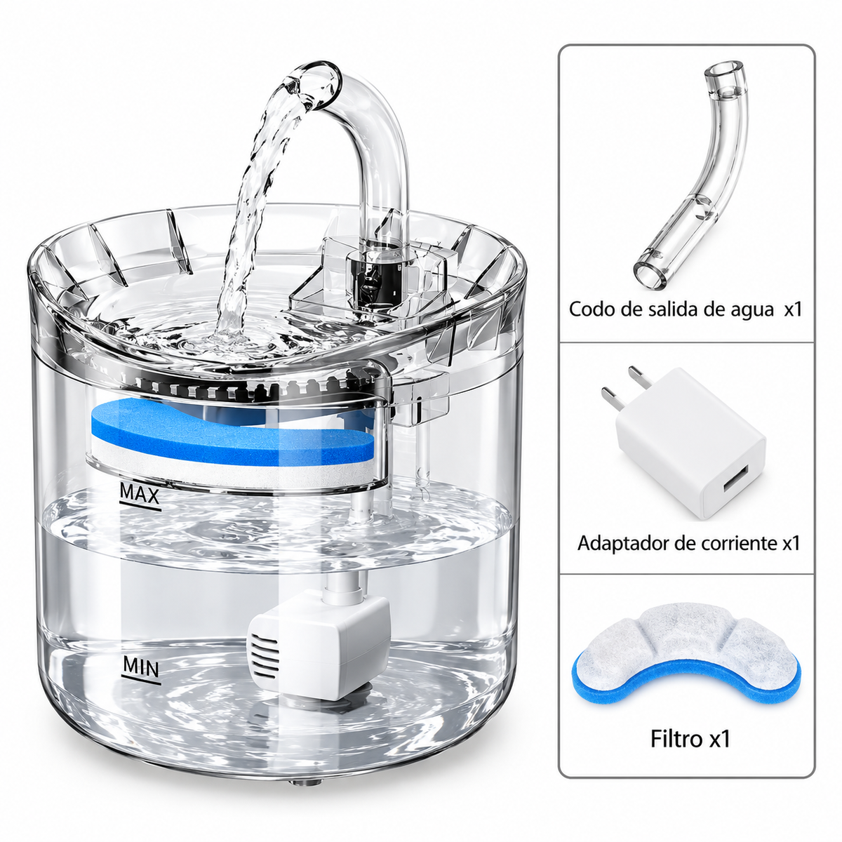 Fuente Bebedero de Agua para Gatos Automática 1.8L con Filtro