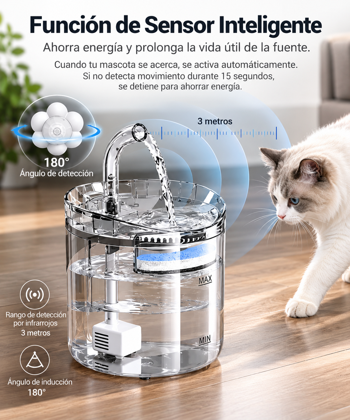 Fuente Bebedero de Agua para Gatos Automática 1.8L con Filtro