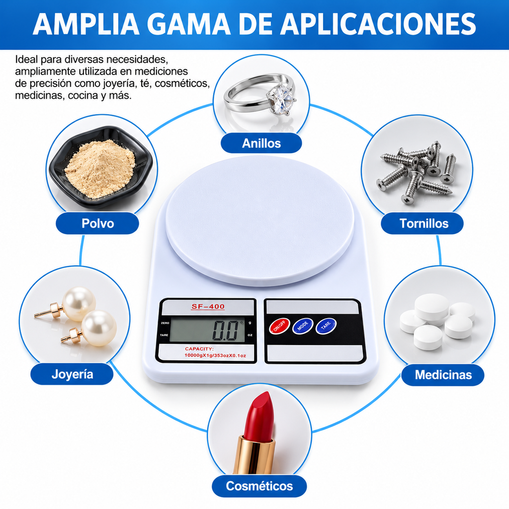 Balanza Digital de Cocina SF-400 10 kg con Función Tara