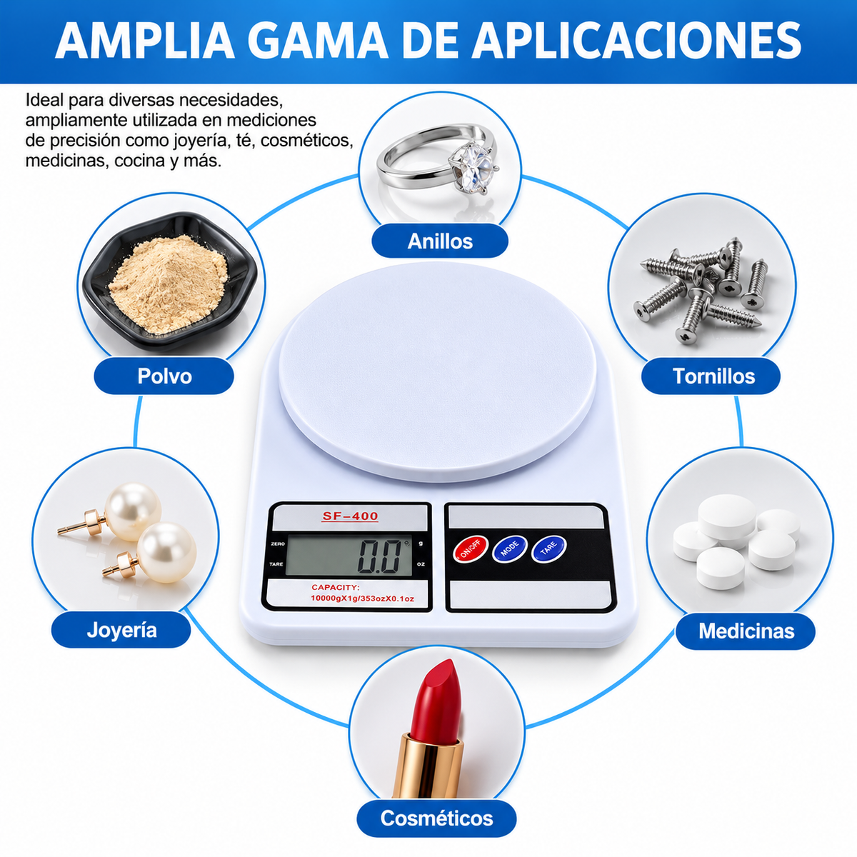 Balanza Digital de Cocina SF-400 10 kg con Función Tara