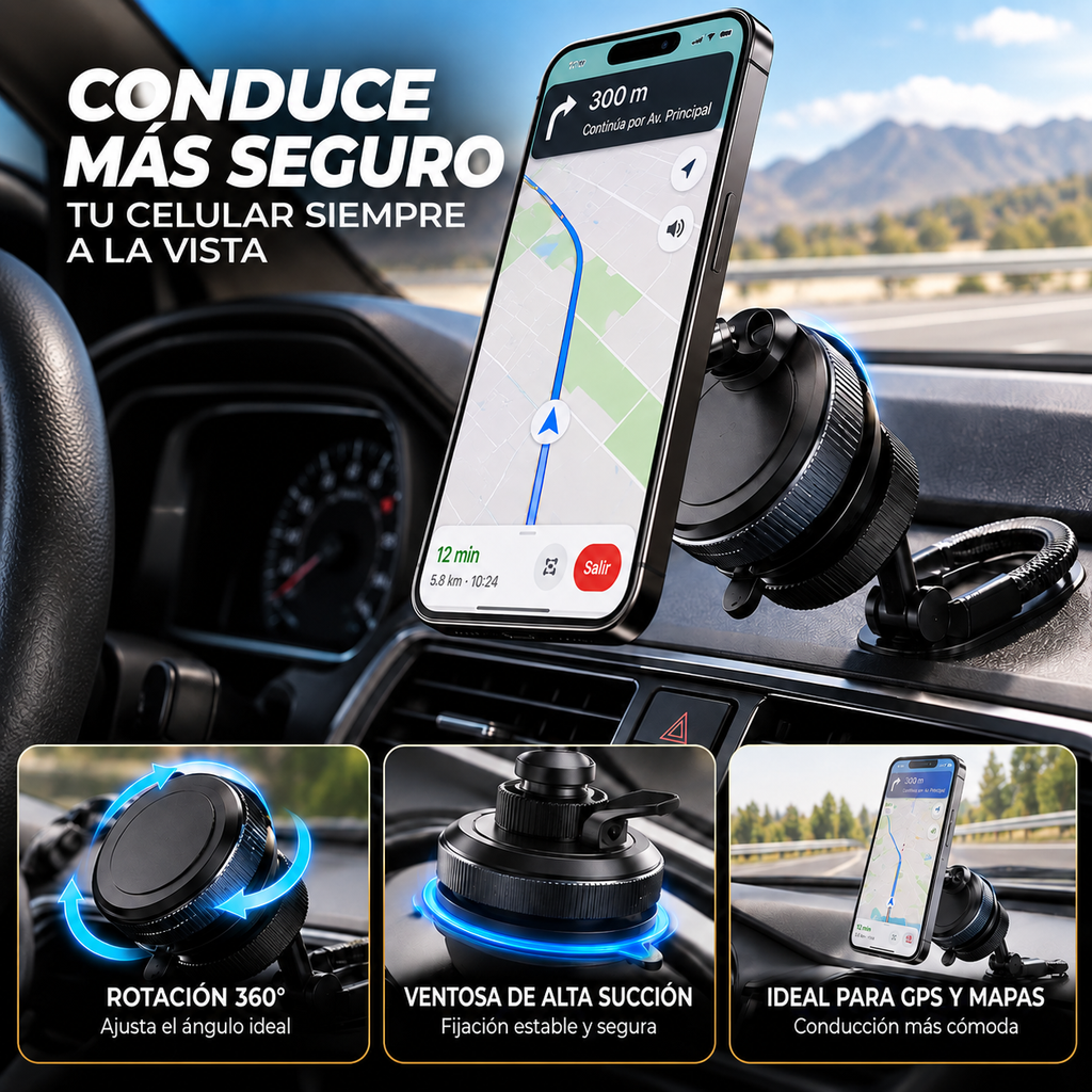 Soporte de Celular para Auto con Ventosa Rotación 360°